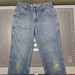 Carhartt Jeans Mens 32x34 Grunge Straight Relaxed Fit Blue Workwear Biker Y2K